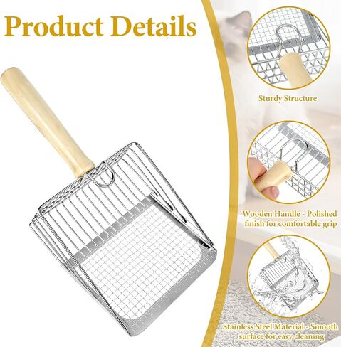 Cat Litter Scooper Metal, Cat Litter Scooper with Holder Heavy Duty Stainless Steel Litters Shovel with Washable Stand for Cats Litters Box, Durable and Heavy Duty, Easy to Clean in Kuwait