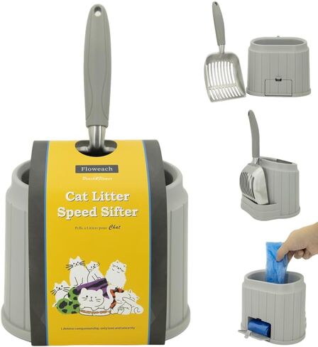Heavy-Duty Cat Litter Scoop with Holder&Litter Bags, Metal Cat Scooper with Bags, Aluminum Kitty Poop Sifting Shovel Captures All Clumps, Speed Sifter Litter Box Scooper with Cats Caddy in Kuwait
