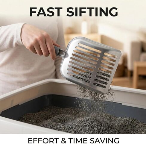 Heavy-Duty Cat Litter Scoop with Holder&Litter Bags, Metal Cat Scooper with Bags, Aluminum Kitty Poop Sifting Shovel Captures All Clumps, Speed Sifter Litter Box Scooper with Cats Caddy in Kuwait