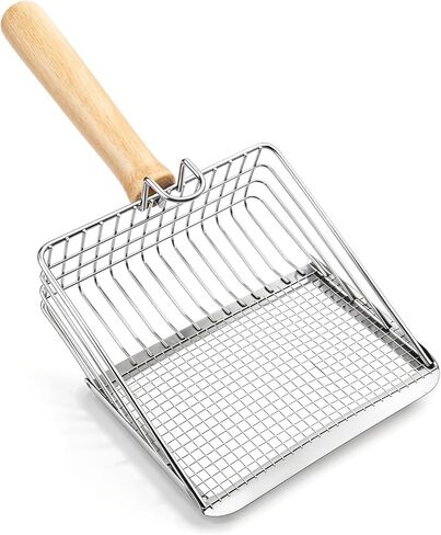 Metal Cat Litter Scoop Stainless Steel Pellet Kitty Litter Scoop Dual Sifting Holes for Fast & Precise Sifting Wood Shovel Grip Easy to Clean Box Pellets Pine Clay Non-Stick Scraping Edge in Kuwait