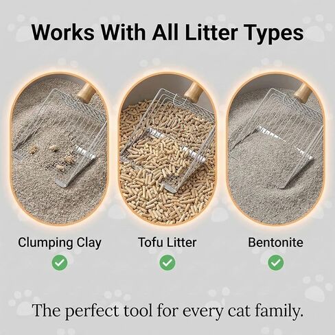 Metal Cat Litter Scoop Stainless Steel Pellet Kitty Litter Scoop Dual Sifting Holes for Fast & Precise Sifting Wood Shovel Grip Easy to Clean Box Pellets Pine Clay Non-Stick Scraping Edge in Kuwait