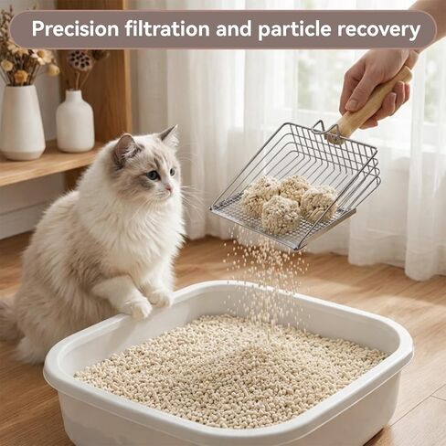 Metal Cat Litter Scoop Stainless Steel Pellet Kitty Litter Scoop Dual Sifting Holes for Fast & Precise Sifting Wood Shovel Grip Easy to Clean Box Pellets Pine Clay Non-Stick Scraping Edge in Kuwait