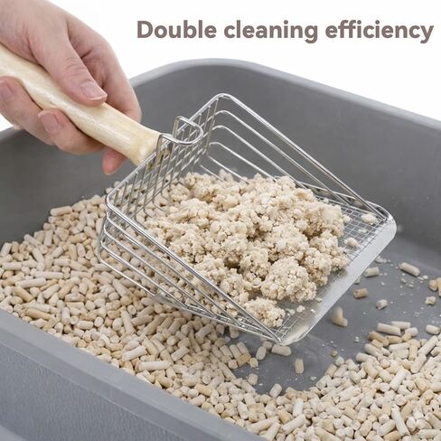 Metal Cat Litter Scoop Stainless Steel Pellet Kitty Litter Scoop Dual Sifting Holes for Fast & Precise Sifting Wood Shovel Grip Easy to Clean Box Pellets Pine Clay Non-Stick Scraping Edge in Kuwait