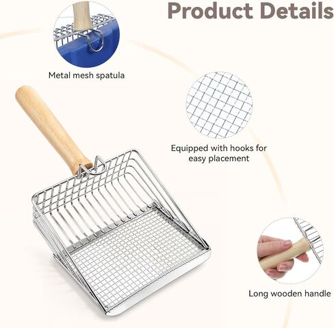 Metal Cat Litter Scoop Stainless Steel Pellet Kitty Litter Scoop Dual Sifting Holes for Fast & Precise Sifting Wood Shovel Grip Easy to Clean Box Pellets Pine Clay Non-Stick Scraping Edge in Kuwait