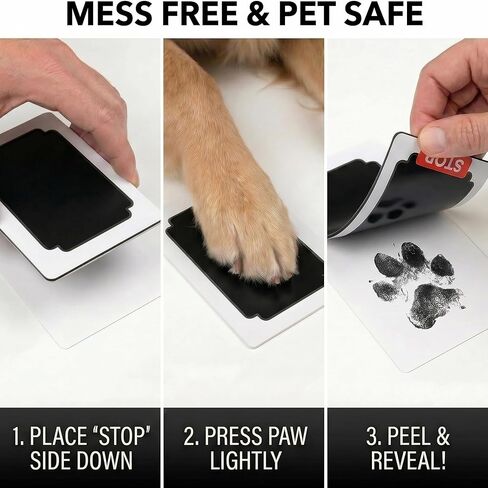 Pet Paw Print Kit & Leather Fur Keepsake Keychain - Inkless Dog Nose Print Set with Picture Frame, 3 Black Pads, 6 Cards - Classic Design for New Puppy Milestones or Dog Memorial Tribute in Kuwait