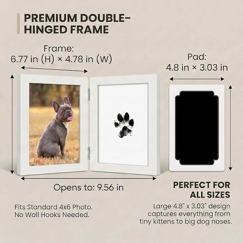 Pet Paw Print Kit & Leather Fur Keepsake Keychain - Inkless Dog Nose Print Set with Picture Frame, 3 Black Pads, 6 Cards - Classic Design for New Puppy Milestones or Dog Memorial Tribute in Kuwait