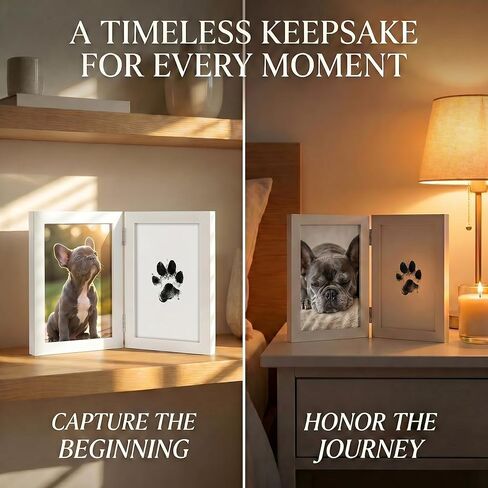 Pet Paw Print Kit & Leather Fur Keepsake Keychain - Inkless Dog Nose Print Set with Picture Frame, 3 Black Pads, 6 Cards - Classic Design for New Puppy Milestones or Dog Memorial Tribute in Kuwait