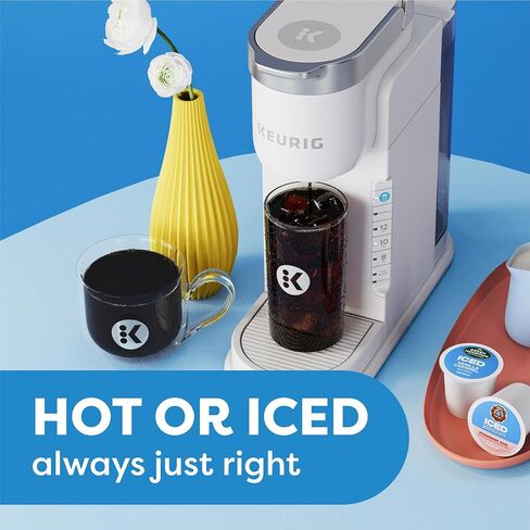 ماكينة صنع القهوة المثلجة من Keurig K، ماكينة صنع القهوة المثلجة ذات الخدمة الفردية K-Cup Pod، مع قدرات القهوة الساخنة والباردة، تخمر أي جراب K-Cup، رمادي (متجدد) in Kuwait