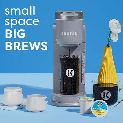 ماكينة صنع القهوة المثلجة من Keurig K، ماكينة صنع القهوة المثلجة ذات الخدمة الفردية K-Cup Pod، مع قدرات القهوة الساخنة والباردة، تخمر أي جراب K-Cup، رمادي (متجدد) in Kuwait