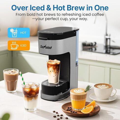 3-in-1 Single Serve Coffee Machine Brewer for K Pod Pods, Ground Coffee, and Teas, Iced Coffee Maker with Removable Water Reservoir 6 to 14oz, 2 Cup Trays, Self-Cleaning Function - Black in Kuwait