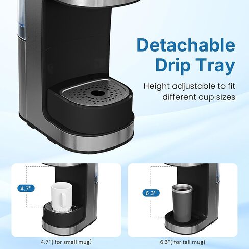 3-in-1 Single Serve Coffee Machine Brewer for K Pod Pods, Ground Coffee, and Teas, Iced Coffee Maker with Removable Water Reservoir 6 to 14oz, 2 Cup Trays, Self-Cleaning Function - Black in Kuwait