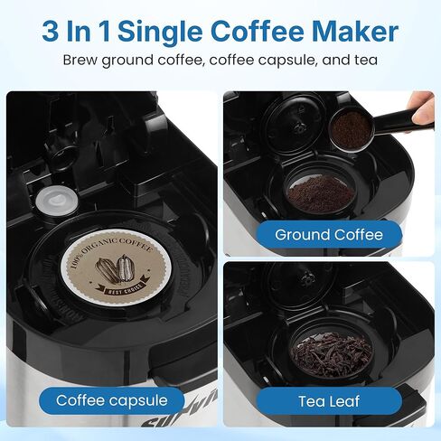 3-in-1 Single Serve Coffee Machine Brewer for K Pod Pods, Ground Coffee, and Teas, Iced Coffee Maker with Removable Water Reservoir 6 to 14oz, 2 Cup Trays, Self-Cleaning Function - Black in Kuwait