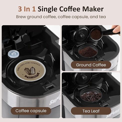 SUNVIVI Single Serve Iced Coffee Maker, 3 Brewing Modes for K-Cup Pod/Ground Coffee, 30oz Removable Water Reservoir & Reusable Filter, Compact for Home & Office, Black in Kuwait