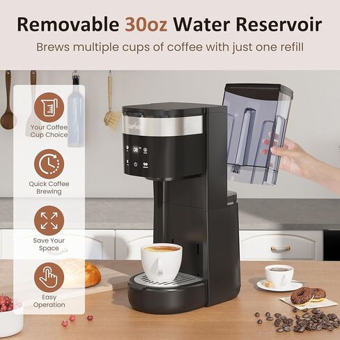 SUNVIVI Single Serve Iced Coffee Maker, 3 Brewing Modes for K-Cup Pod/Ground Coffee, 30oz Removable Water Reservoir & Reusable Filter, Compact for Home & Office, Black in Kuwait