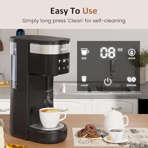 SUNVIVI Single Serve Iced Coffee Maker, 3 Brewing Modes for K-Cup Pod/Ground Coffee, 30oz Removable Water Reservoir & Reusable Filter, Compact for Home & Office, Black in Kuwait