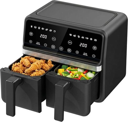 Ludatido 9QT Dual Basket Air Fryer, 10-in-1 Large Double Airfryer with 2 Independent Frying Baskets, Match Cook & Sync Finish, Dual Zone for Roast, Broil, Dehydrate, Fast & Simple Cooking, Black in Saudi Arabia