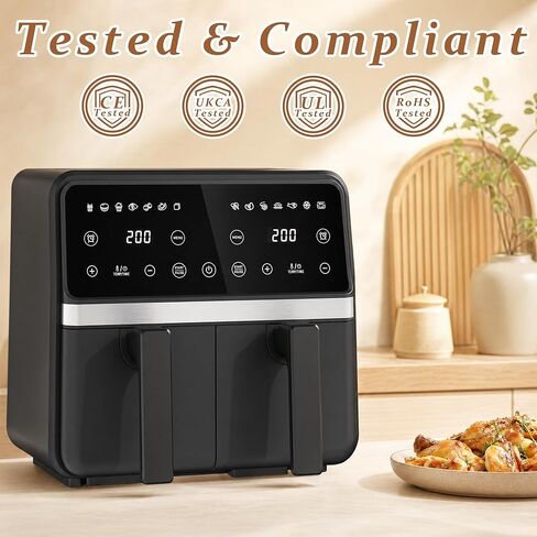 Ludatido 9QT Dual Basket Air Fryer, 10-in-1 Large Double Airfryer with 2 Independent Frying Baskets, Match Cook & Sync Finish, Dual Zone for Roast, Broil, Dehydrate, Fast & Simple Cooking, Black in Saudi Arabia