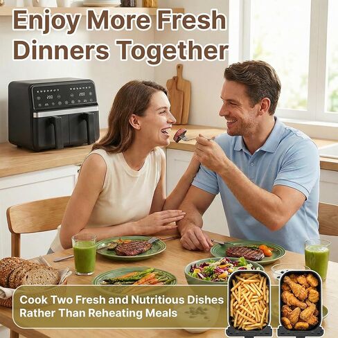 Ludatido 9QT Dual Basket Air Fryer, 10-in-1 Large Double Airfryer with 2 Independent Frying Baskets, Match Cook & Sync Finish, Dual Zone for Roast, Broil, Dehydrate, Fast & Simple Cooking, Black in Kuwait