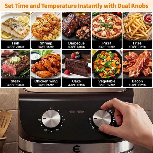 9.5Qt Large Air Fryer Oven, Airfryer Toaster Oven Combo, Non Toxic Stainless Steel Air Fryer with Window, XL Capacity Basket Style Airfryer for Family, Easy Dual Knob Control, Black in Kuwait