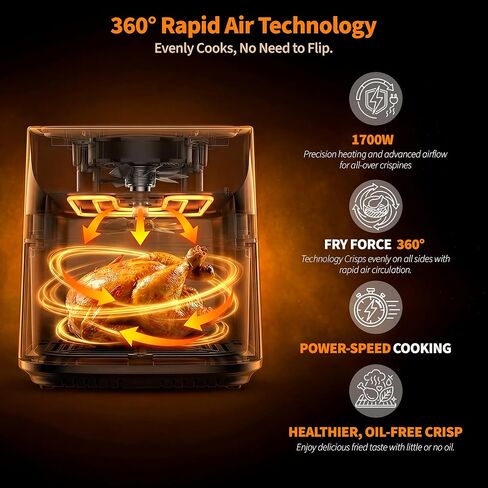 9.5Qt Large Air Fryer Oven, Airfryer Toaster Oven Combo, Non Toxic Stainless Steel Air Fryer with Window, XL Capacity Basket Style Airfryer for Family, Easy Dual Knob Control, Black in Kuwait