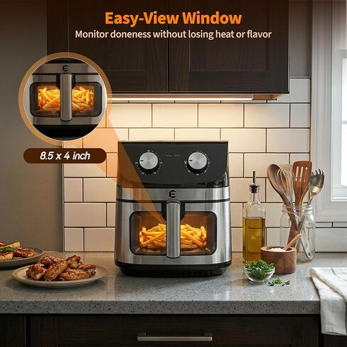 9.5Qt Large Air Fryer Oven, Airfryer Toaster Oven Combo, Non Toxic Stainless Steel Air Fryer with Window, XL Capacity Basket Style Airfryer for Family, Easy Dual Knob Control, Black in Kuwait