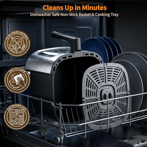 9.5Qt Large Air Fryer Oven, Airfryer Toaster Oven Combo, Non Toxic Stainless Steel Air Fryer with Window, XL Capacity Basket Style Airfryer for Family, Easy Dual Knob Control, Black in Kuwait