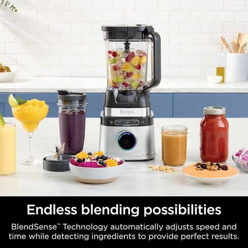 Ninja TB300 Detect Duo Power Blender with Single Serve with Blend Sense Technology, 72 oz Pitcher with Lid and 24 oz Single Serve Cup with Lid, Platinum Silver (Renewed) in Kuwait