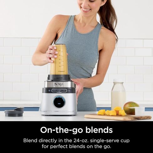 Ninja TB300 Detect Duo Power Blender with Single Serve with Blend Sense Technology, 72 oz Pitcher with Lid and 24 oz Single Serve Cup with Lid, Platinum Silver (Renewed) in Kuwait