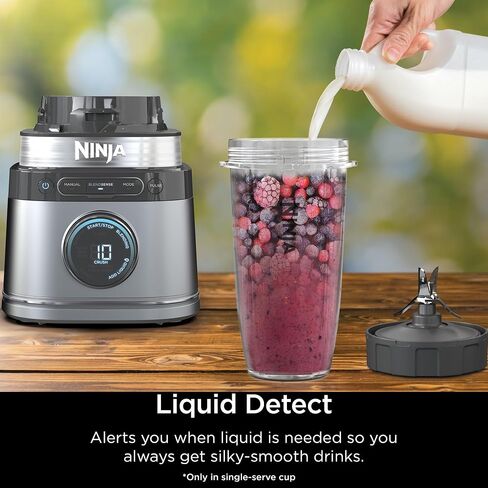 Ninja TB300 Detect Duo Power Blender with Single Serve with Blend Sense Technology, 72 oz Pitcher with Lid and 24 oz Single Serve Cup with Lid, Platinum Silver (Renewed) in Kuwait