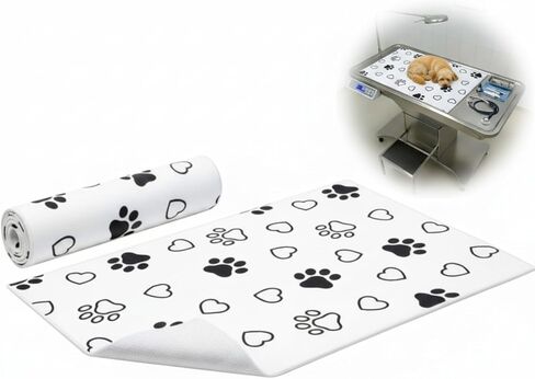 AceOrbit 2 Pack 24x36 Inch Non-Slip Dog Grooming Mat for Table Dog Vet Mat Black and White Pet Paw Print Grooming Pad for Cat Pet Checkups Rehabilitation Bath, Waterproof and Easy to Clean in Kuwait
