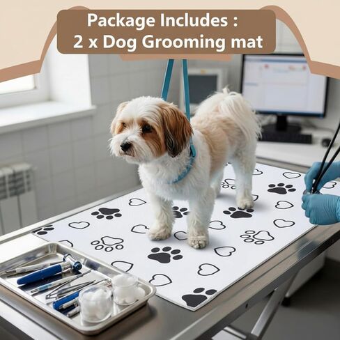 AceOrbit 2 Pack 24x36 Inch Non-Slip Dog Grooming Mat for Table Dog Vet Mat Black and White Pet Paw Print Grooming Pad for Cat Pet Checkups Rehabilitation Bath, Waterproof and Easy to Clean in Kuwait