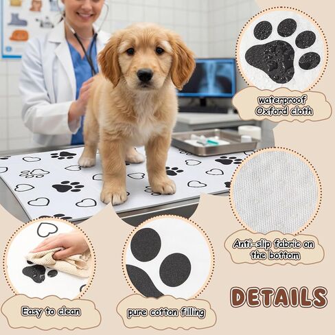 AceOrbit 2 Pack 24x36 Inch Non-Slip Dog Grooming Mat for Table Dog Vet Mat Black and White Pet Paw Print Grooming Pad for Cat Pet Checkups Rehabilitation Bath, Waterproof and Easy to Clean in Kuwait