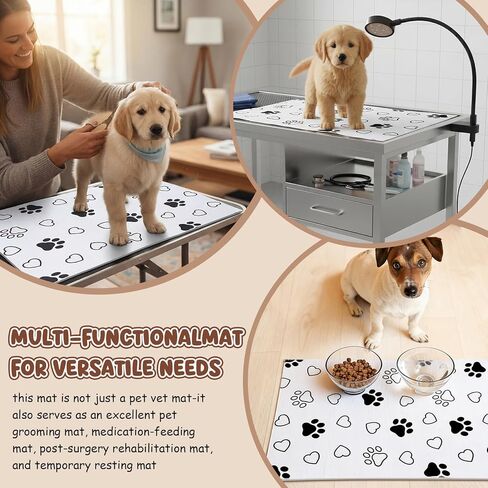 AceOrbit 2 Pack 24x36 Inch Non-Slip Dog Grooming Mat for Table Dog Vet Mat Black and White Pet Paw Print Grooming Pad for Cat Pet Checkups Rehabilitation Bath, Waterproof and Easy to Clean in Kuwait