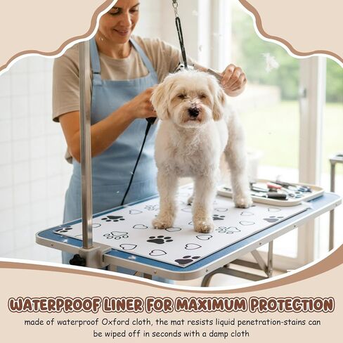AceOrbit 2 Pack 24x36 Inch Non-Slip Dog Grooming Mat for Table Dog Vet Mat Black and White Pet Paw Print Grooming Pad for Cat Pet Checkups Rehabilitation Bath, Waterproof and Easy to Clean in Kuwait