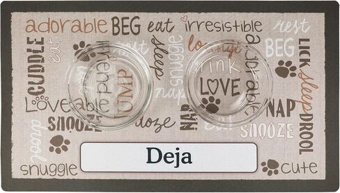 Drymate Personalized Pet Bowl Placemat, Custom Dog & Cat Food Feeding Mat - Absorbent Fabric, Waterproof Backing - Machine Washable/Durable (USA Made) (16" x 28") (Linen Tan) in Kuwait