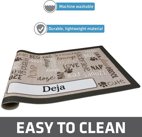 Drymate Personalized Pet Bowl Placemat, Custom Dog & Cat Food Feeding Mat - Absorbent Fabric, Waterproof Backing - Machine Washable/Durable (USA Made) (16" x 28") (Linen Tan) in Kuwait