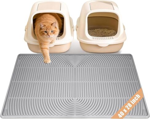 Silicone Cat Litter Mat,40"x28" Extra Large Litter Box Tray,Waterproof Soft on Kitty Paws Mat Litter Trapping Mat for Scatter Control Non-Sip Easy to Clean(Grey) in Kuwait