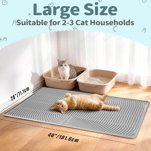 Silicone Cat Litter Mat,40"x28" Extra Large Litter Box Tray,Waterproof Soft on Kitty Paws Mat Litter Trapping Mat for Scatter Control Non-Sip Easy to Clean(Grey) in Kuwait
