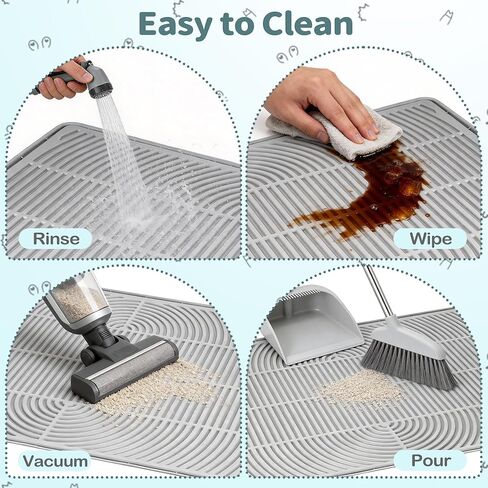 Silicone Cat Litter Mat,40"x28" Extra Large Litter Box Tray,Waterproof Soft on Kitty Paws Mat Litter Trapping Mat for Scatter Control Non-Sip Easy to Clean(Grey) in Kuwait