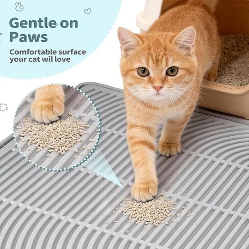 Silicone Cat Litter Mat,40"x28" Extra Large Litter Box Tray,Waterproof Soft on Kitty Paws Mat Litter Trapping Mat for Scatter Control Non-Sip Easy to Clean(Grey) in Saudi Arabia