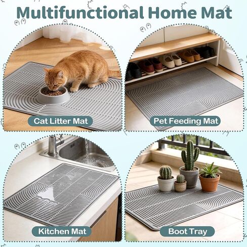 Silicone Cat Litter Mat,40"x28" Extra Large Litter Box Tray,Waterproof Soft on Kitty Paws Mat Litter Trapping Mat for Scatter Control Non-Sip Easy to Clean(Grey) in Kuwait