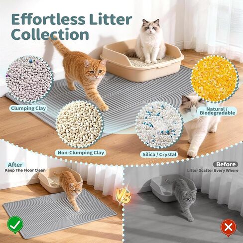 Silicone Cat Litter Mat,40"x28" Extra Large Litter Box Tray,Waterproof Soft on Kitty Paws Mat Litter Trapping Mat for Scatter Control Non-Sip Easy to Clean(Grey) in Saudi Arabia