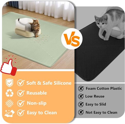 Silicone Cat Litter Mat, 50" x 36" Extra Large Litter Trapping Mat for Litter Box, Leak-Proof, Non-Slip, Kitty Litter Mats with Soft Texture for Floor, Keeping The Floor Clean (Green) in Kuwait