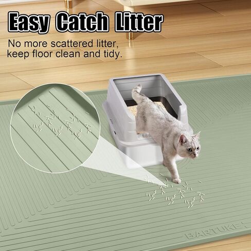 Silicone Cat Litter Mat, 50" x 36" Extra Large Litter Trapping Mat for Litter Box, Leak-Proof, Non-Slip, Kitty Litter Mats with Soft Texture for Floor, Keeping The Floor Clean (Green) in Kuwait