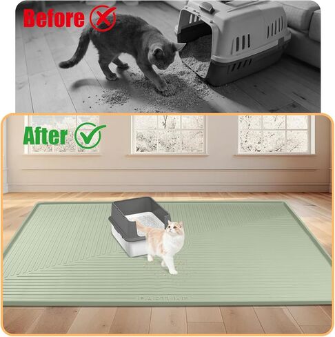 Silicone Cat Litter Mat, 50" x 36" Extra Large Litter Trapping Mat for Litter Box, Leak-Proof, Non-Slip, Kitty Litter Mats with Soft Texture for Floor, Keeping The Floor Clean (Green) in Kuwait