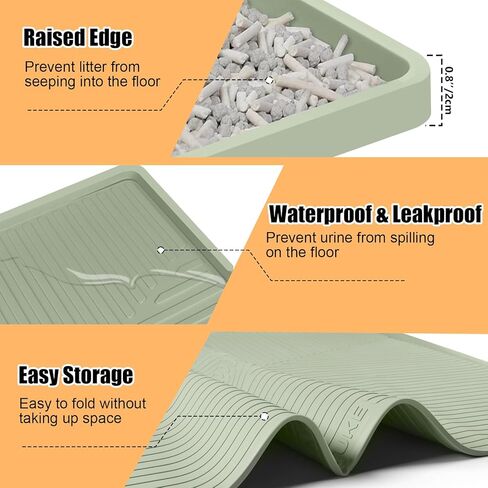 Silicone Cat Litter Mat, 50" x 36" Extra Large Litter Trapping Mat for Litter Box, Leak-Proof, Non-Slip, Kitty Litter Mats with Soft Texture for Floor, Keeping The Floor Clean (Green) in Kuwait