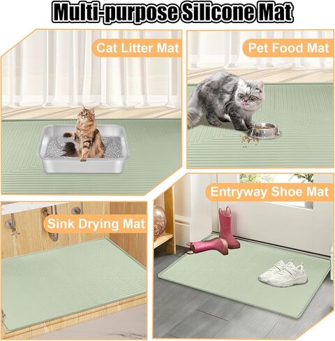 Silicone Cat Litter Mat, 50" x 36" Extra Large Litter Trapping Mat for Litter Box, Leak-Proof, Non-Slip, Kitty Litter Mats with Soft Texture for Floor, Keeping The Floor Clean (Green) in Kuwait