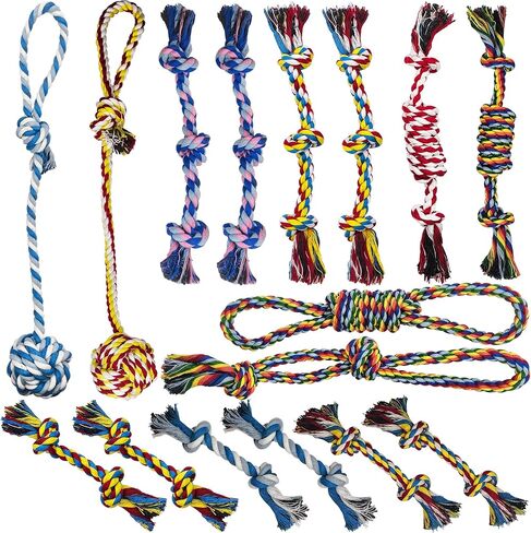 16 Pcs Small Dog Rope Toys, Puppy Tug of War Toy Set for Small Breeds 0-15 Lbs, Cotton Dog Tug Toys for Boredom, Teething & Interaction in Saudi Arabia