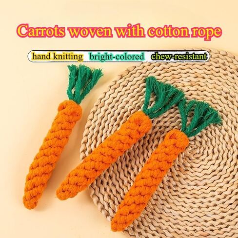 2 PCS Carrot Dog Rope Toys for Dogs, Durable Chew Toys for Aggressive Chewers, Entertainment and Interaction, Teeth Cleaning and Chewing, All-Cotton in Kuwait
