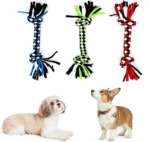 3PCS Natural Cotton Rope Toys for Small Dogs and Puppies, Dog Dental Care Chew Toys for Teething, Anxiety Relief, Helps Clean Teeth & Prevent Furniture Destruction(Corn cob Set) in Kuwait